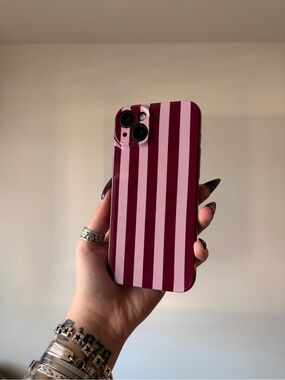Striped Pink Phone Case for iPhone - 15 Plus